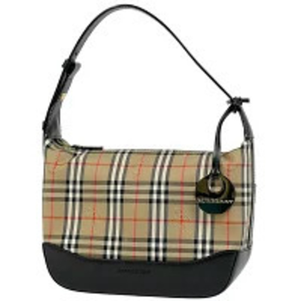 Burberry Check Handbag Hobo Canvas Beige Black